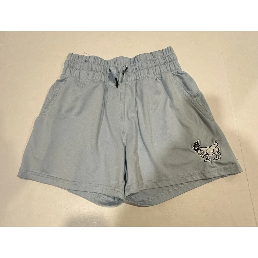 GOAT USA Shorts Embroidered Leg Light Blue Drawstring Elastic 22 In. Waist Boys